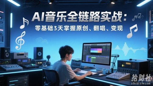 AI音乐全链路实战变现课:零基础3天掌握原创、翻唱、变现