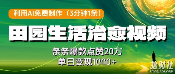 利用AI免费制作田园生活治愈视频，条条爆款点赞20W，单日变现几张