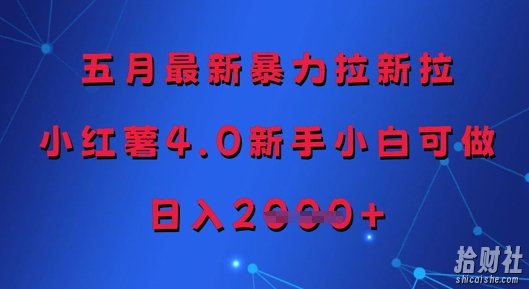 五月最新暴力拉新拉，小红薯4.0新手小白可做，日入多张