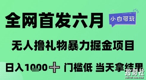 全网首发六月,无人撸礼物暴力掘金项目,日入1K+门槛低,当天拿结果,小白可玩【揭秘】