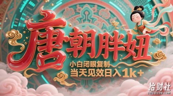 用AI克隆“唐朝胖妞”日更3条,平台疯狂推流,小白闭眼复制,当天见效,日入1k+