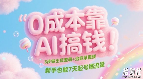 0成本靠AI搞钱！3步做出反差萌+治愈系视频，新手也能7天起号爆流量