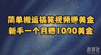 简单搬运搞笑视频挣美金,新手一个月入1k美金