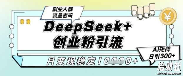 DeepSeek+创业粉精准引流,全新分享课4.0玩法,AI矩阵日引300+,多种变现方式,稳定月入1W