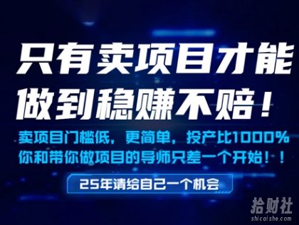 只有卖项目才能做到稳挣不赔,门槛低,更简单,你也可以年入百个W【揭秘】