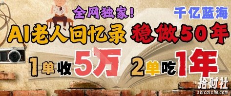AI帮老人写回忆录，可以稳做50年的蓝海赛道，一单收2-3W，2单吃一年，长久可持续