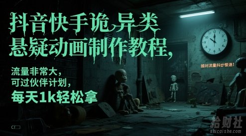 抖音快手诡异类悬疑动画制作教程,流量非常大,可过伙伴计划,每天1k轻松拿