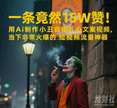 一条视频竟然15W赞!用AI制作小丑自嘲扎心文案视频,当下非常火爆的短视频流量神器