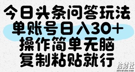 今日头条问答玩法,单账号日入30+,操作简单无脑复制粘贴就行