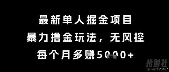 最新单人掘金项目，暴力撸金玩法，无风控，每个月多挣5k+【揭秘】