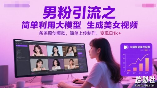 男粉引流之简单利用大模型生成美女视频，条条原创爆款，简单上传制作，变现日1k+