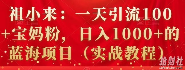 祖小来：一天引流100+宝妈粉，日入1000+的蓝海项目（实战教程）