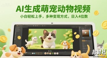AI生成萌宠动物视频，小白轻松上手，多种变现方式，日入4位数