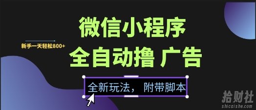 微信小程序全自动撸广告项目,彻底解决没流量的问题,新手一天8张+【揭秘】