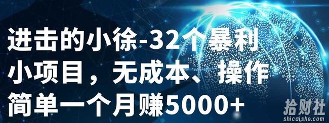 进击的小徐-32个暴利小项目，无成本、操作简单一个月赚5000+