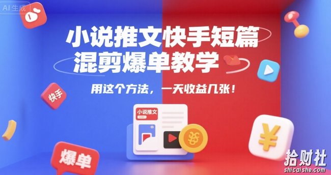 小说推文快手短篇混剪爆单教学,用这个方法,一天收益几张