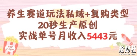 养生赛道玩法私域+复购类型，20秒生产原创实战单号月收入5k+