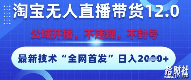 淘宝无人直播带货12.0，最新技术，不封号，不违规，操作简单，开播爆单，日入多张【揭秘】