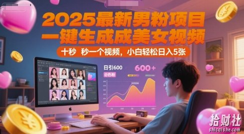 2025最新男粉项目，一键生成美女视频，日引600+色粉 十秒一个视频，小白轻松日入5张【揭秘】