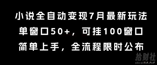小说全自动变现7月玩法，单窗口50+，可挂100窗口，简单上手，全流程限时公布【揭秘】