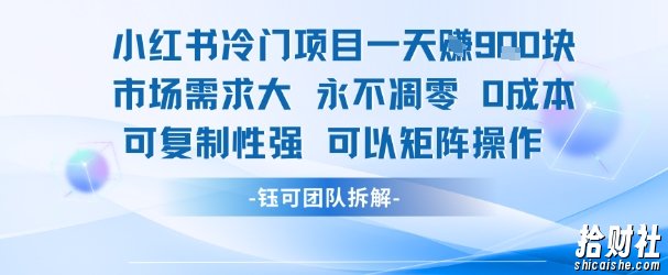 小红书冷门项目一天收益9张，市场需求大，0成本，可复制性强可以矩阵操作