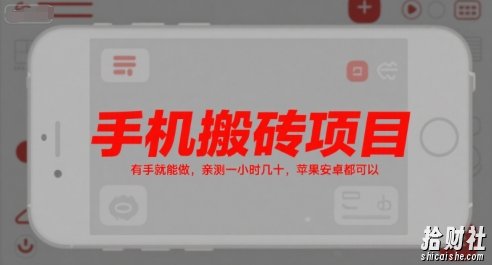 手机搬砖项目，有手就能做，亲测一小时几十，苹果安卓都可以