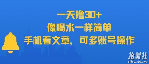一天撸30+，像喝水一样简单，手机看文章，可多账号操作