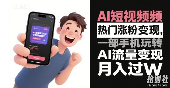 AI短视频热门涨粉变现,一部手机玩转AI流量变现,月入过W