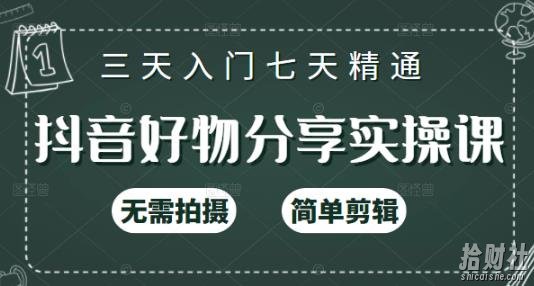 抖音好物分享实操课，无需拍摄，简单剪辑，短视频快速涨粉（125节视频课程）