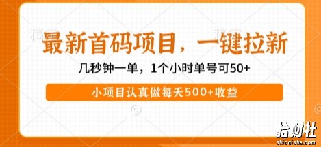 最新首码项目,操作最简单,收益高,一键拉新,1个小时单号可50+,小项目认真做每天5张+收益【揭秘】