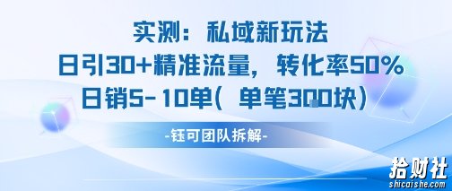 实测私域新玩法日引30加精准流量转化率50%日销5-10单每笔3张