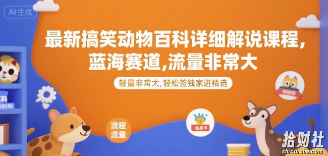 最新搞笑动物百科详细解说课程，蓝海赛道，流量非常大，轻松签独家进精选