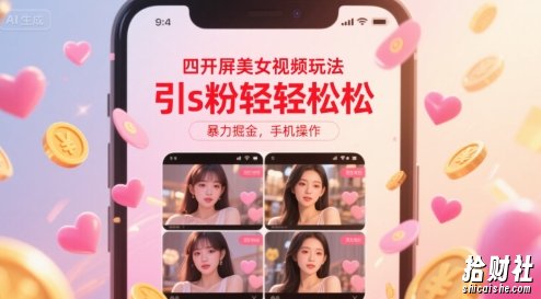 四开屏美女视频玩法，引s粉轻轻松松，暴力掘金，手机操作【揭秘】