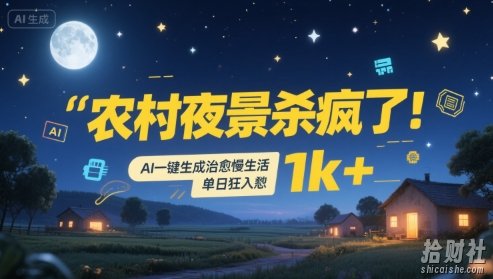 农村夜景杀疯了!AI一键生成治愈系慢生活,单日狂入1k+
