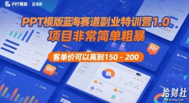PPT模版蓝海赛道副业特训营1.0,项目非常简单粗暴,客单价可以高到150-200