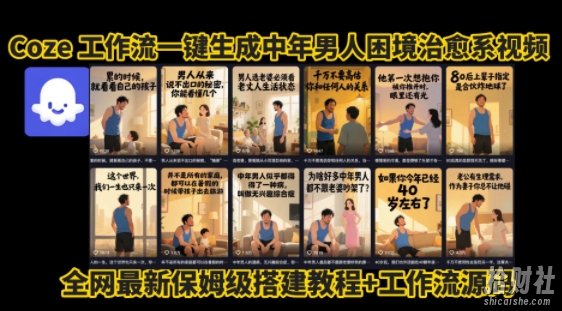 coze工作流一键生成”中年男人困境扎心高涨粉高播放量图文视频”保姆级拆解教程,无需剪辑,无需拍摄写文案