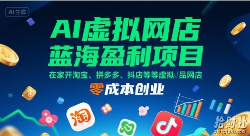 AI虚拟网店蓝海盈利项目,在家开淘宝、拼多多、抖店等虚拟品网店,零成本创业