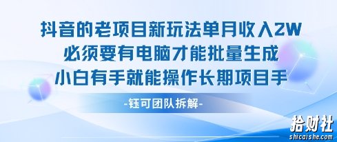 老项目新玩法单月收入2W小白有手就能操作长期项目
