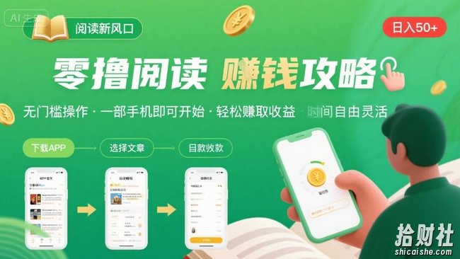 零撸阅读新风口,无门槛轻松挣,一部手机,日入 50-3张【揭秘】