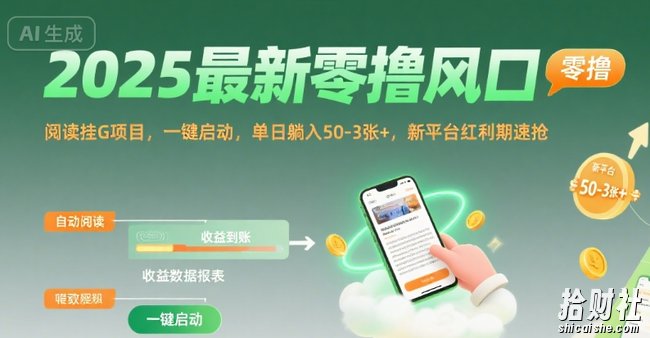2025最新零撸风口,阅读挂G项目,一键启动,单日躺入 50-3张+,新平台红利期速抢【揭秘】