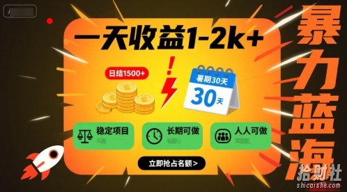 一天收益1-2k+ 稳定项目,暑期暴力蓝海项目,长期稳定,人人可做【揭秘】