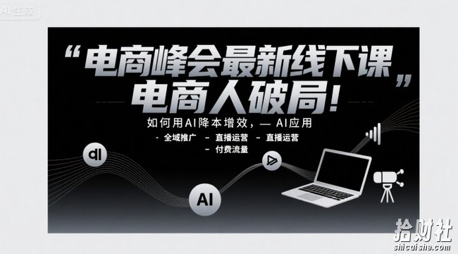 电商峰会最新线下课,电商人破局,如何用AI降本增效,AI应用-全域推广-直播运营-付费流量