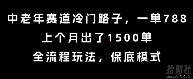中老年赛道冷门路子，一单788，上个月出了1500单，全流程玩法，保底模式【揭秘】