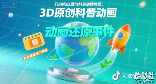 自制3D原创科普动画教程，动画还原事件，抖音最新热门赛道，可过伙伴计划