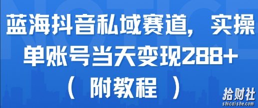 蓝海抖音私域赛道，实操单账号当天变现288+(附教程)