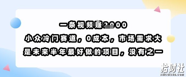 一条视频挣1k,小众冷门赛道,0成本,市场需求大,是未来半年最好做的项目,没有之一