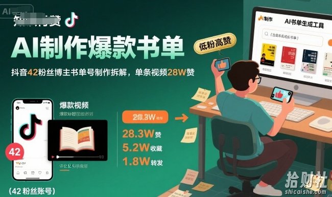 AI制作爆款书单，抖音42粉丝博主书单号制作拆解，单条视频28W赞