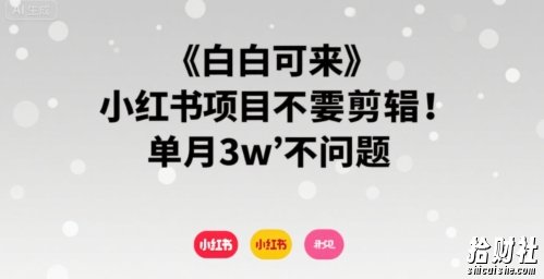 小白可来 小红书项目不需要剪辑 单月3w不是问题