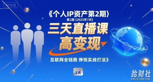 个人IP资产第2期【2025年7月】三天直播课,小团队高变现,互联网全链路挣钱实战打法