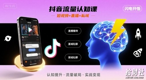 抖音流量认知课，短视频+直播+私域，认知提升，闪电开悟